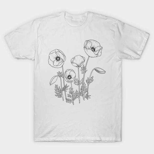 Poppies Line Art T-Shirt by GraphiscbyNel